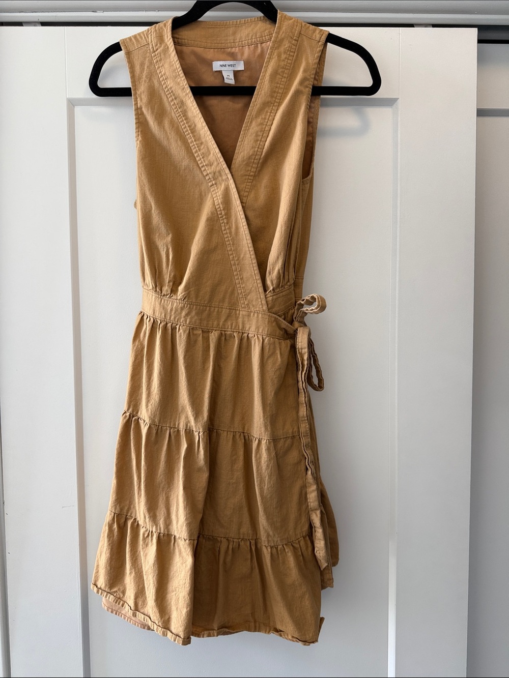 Nine West Tan Wrap Tiered Sleeveless Dress
